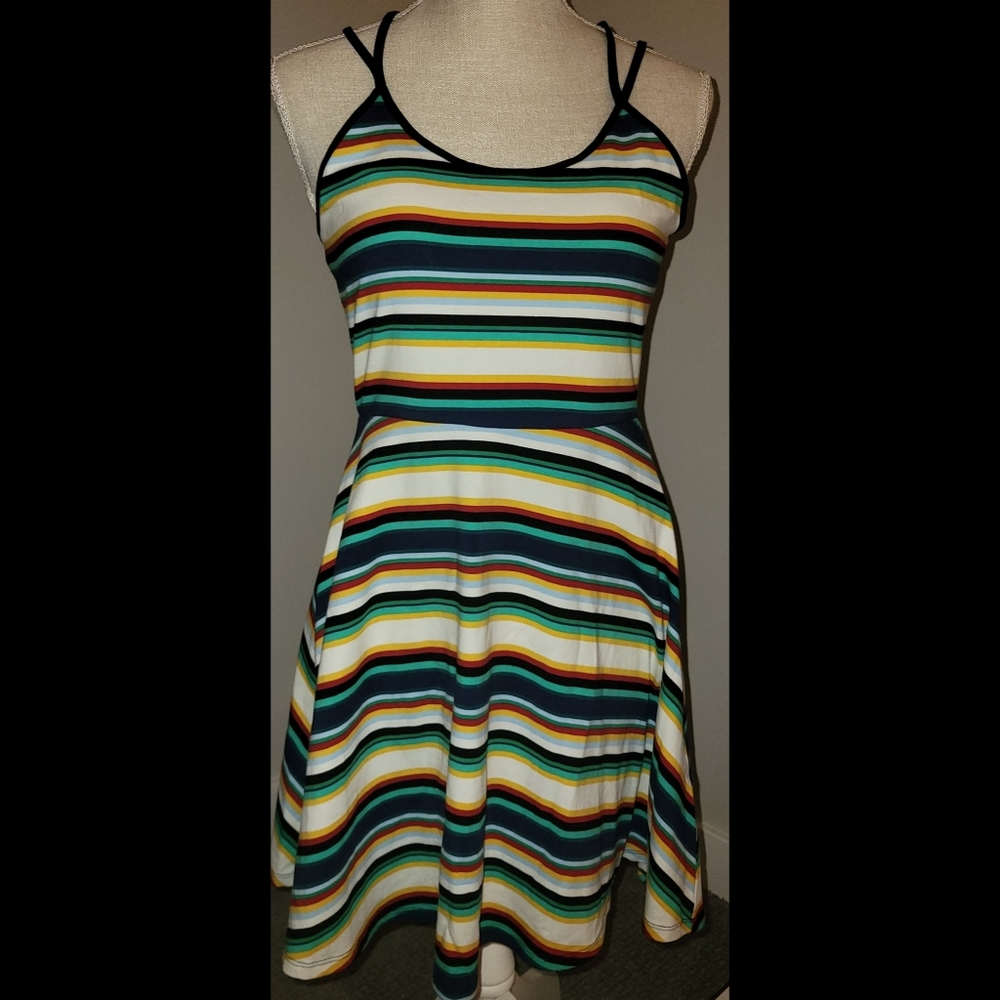 Strappy Striped Skater Dress - M - Multicolored